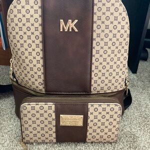 Michael Kors Brown and Cream Backpack